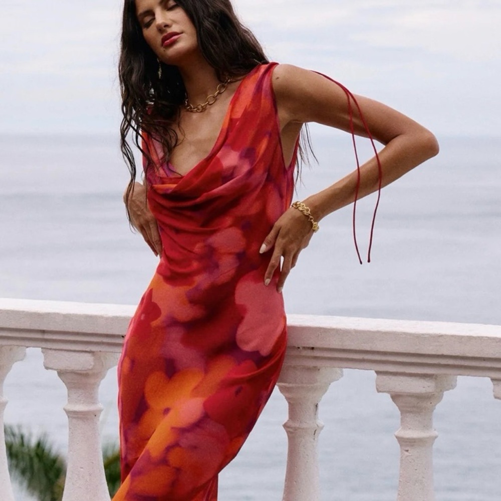 Elegant Red Floral Dress